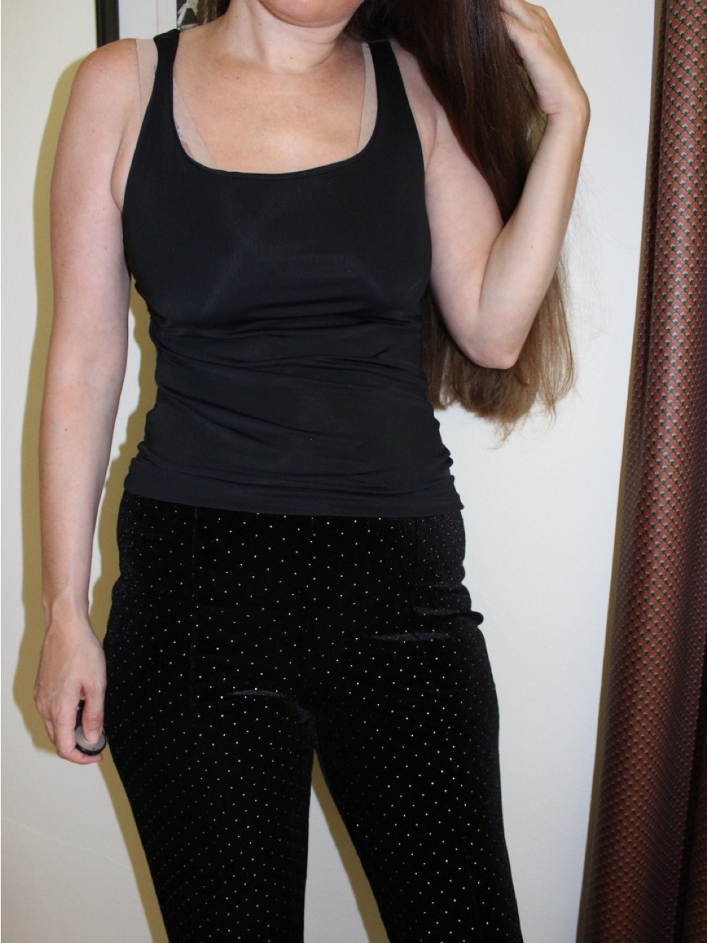 Veronica M Black Wide Leg Velvet Pants with Metallic Dot Detail size M